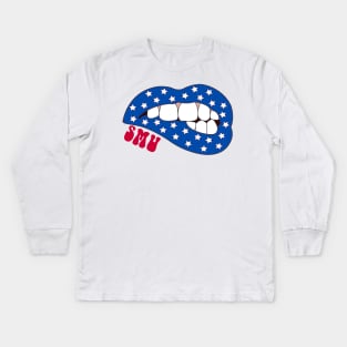 SMU Blue Star Lip Kids Long Sleeve T-Shirt